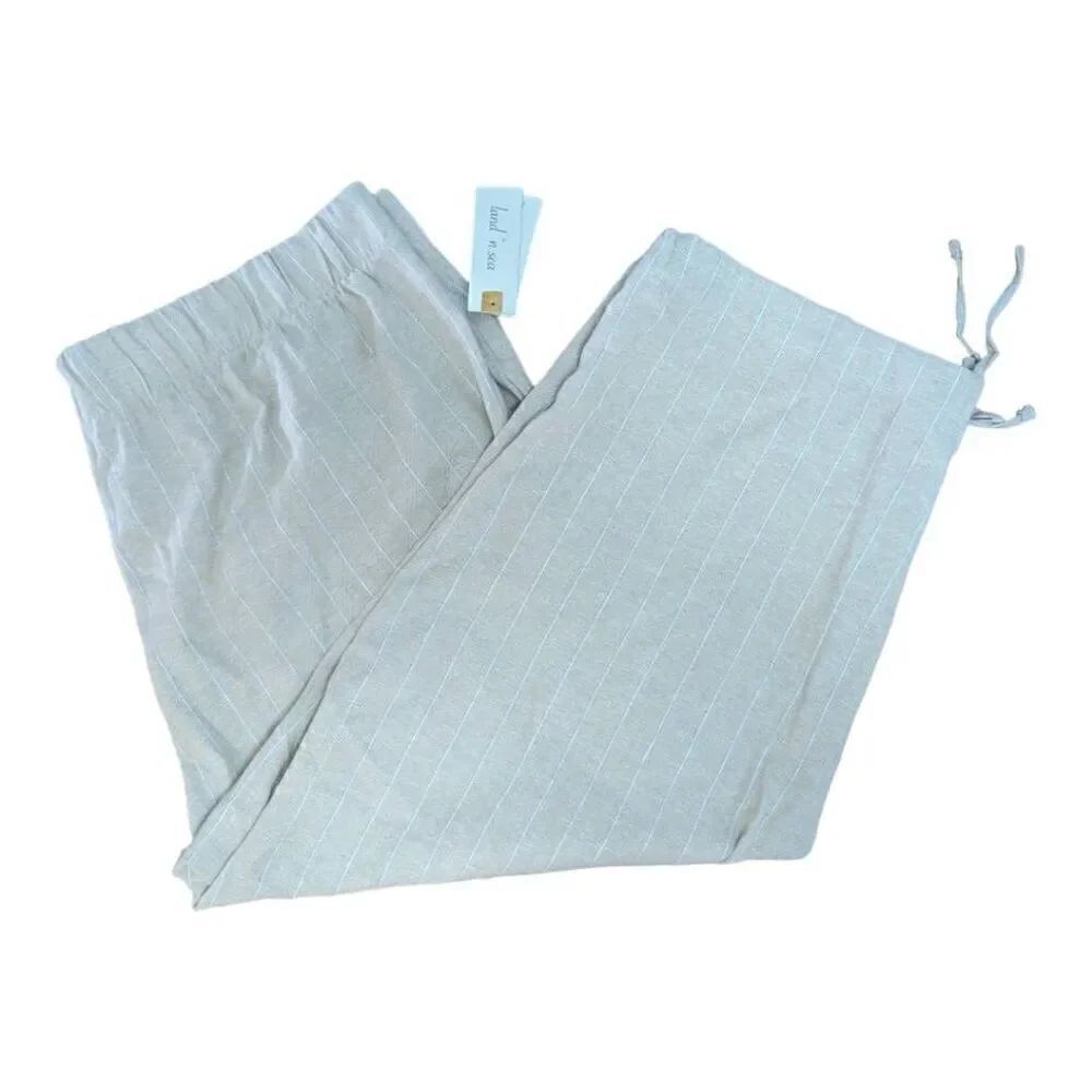 NWT Land n Sea Tan/White Stripped Linen Blend Pants Women's Size Extra Large